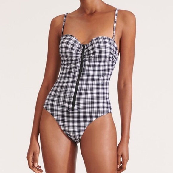 Veronica Beard checkered Mari Zip-Up Swimsuit XS NWT 345$ - Picture 3 of 5